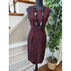 Calvin Klein Women Red/Black Polyester Sleeveless Round Neck Knee Length Dress 6